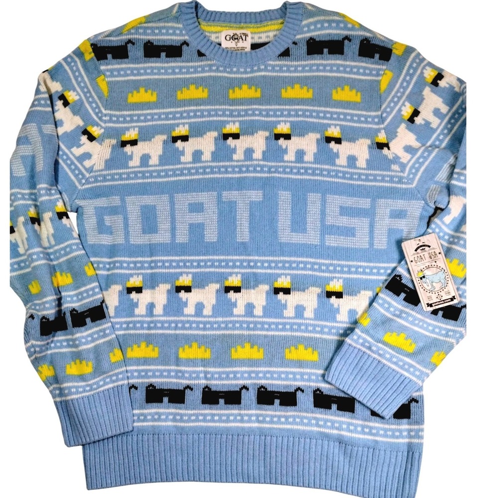 NWT GOAT USA Sweater Light Blue‎ Size Medium Ski Ugly Winter